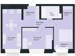 2-к квартира, вторичка, 55м2, 3/9 этаж
