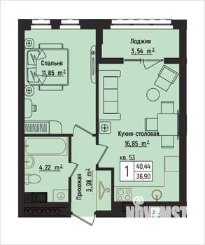 1-к квартира, вторичка, 40м2, 7/15 этаж