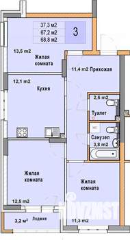3-к квартира, вторичка, 69м2, 2/25 этаж