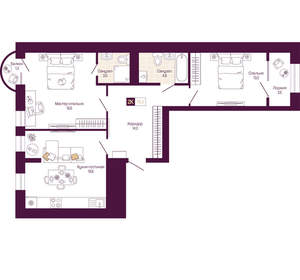 2-к квартира, вторичка, 76м2, 3/25 этаж