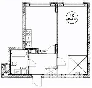 1-к квартира, вторичка, 45м2, 3/14 этаж