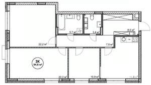 3-к квартира, вторичка, 95м2, 2/14 этаж