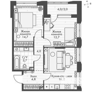 2-к квартира, вторичка, 62м2, 12/16 этаж