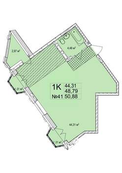 1-к квартира, вторичка, 51м2, 6/7 этаж