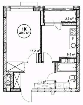 1-к квартира, строящийся дом, 39м2, 7/14 этаж