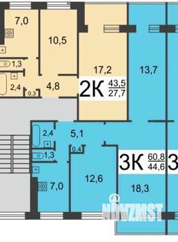 3-к квартира, вторичка, 61м2, 7/9 этаж