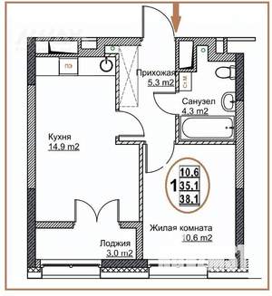 1-к квартира, вторичка, 38м2, 12/24 этаж