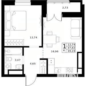 1-к квартира, вторичка, 39м2, 24/24 этаж