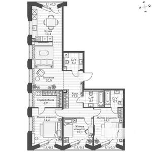 4-к квартира, вторичка, 107м2, 16/20 этаж