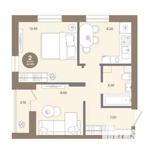 2-к квартира, вторичка, 43м2, 2/18 этаж