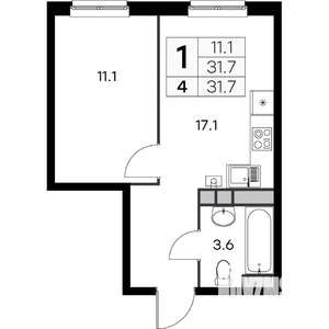 1-к квартира, вторичка, 32м2, 1/4 этаж