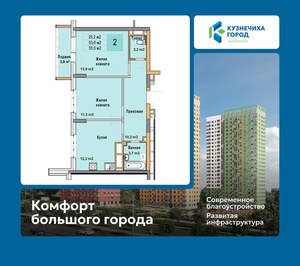 2-к квартира, вторичка, 56м2, 20/25 этаж