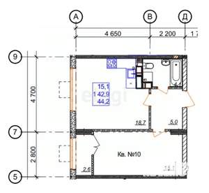 1-к квартира, вторичка, 44м2, 22/25 этаж