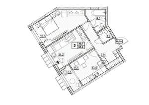 2-к квартира, строящийся дом, 60м2, 12/24 этаж