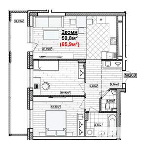 2-к квартира, вторичка, 66м2, 3/19 этаж