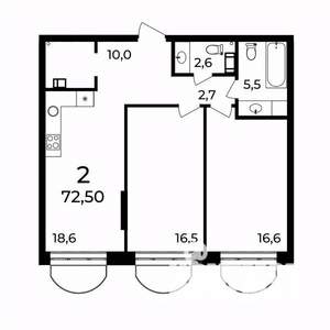 2-к квартира, вторичка, 72м2, 8/9 этаж