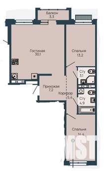2-к квартира, строящийся дом, 79м2, 6/13 этаж