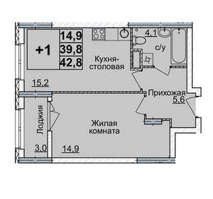 1-к квартира, вторичка, 42м2, 6/24 этаж