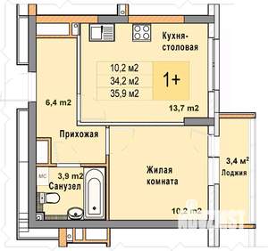 1-к квартира, вторичка, 36м2, 16/25 этаж