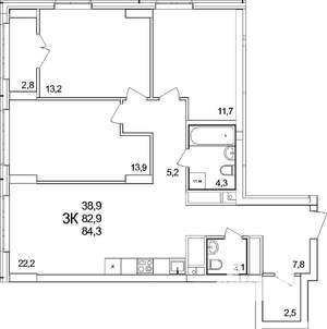3-к квартира, вторичка, 84м2, 19/25 этаж