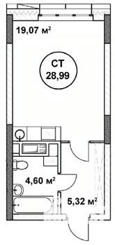 Студия квартира, строящийся дом, 29м2, 7/22 этаж