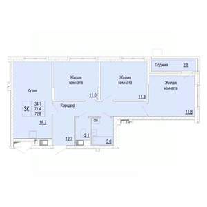 3-к квартира, вторичка, 73м2, 8/25 этаж