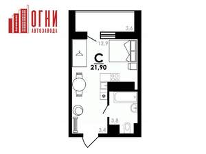 Студия квартира, строящийся дом, 22м2, 16/25 этаж