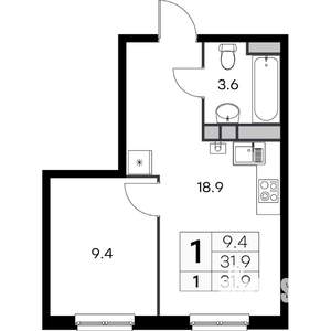 1-к квартира, вторичка, 32м2, 1/4 этаж