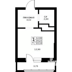 Студия квартира, строящийся дом, 22м2, 23/24 этаж