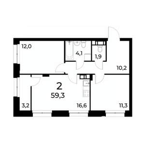 2-к квартира, вторичка, 59м2, 10/20 этаж