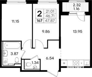 2-к квартира, вторичка, 48м2, 5/9 этаж