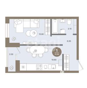 1-к квартира, вторичка, 32м2, 1/9 этаж