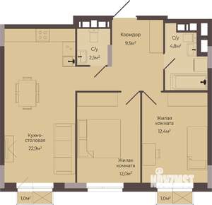 2-к квартира, строящийся дом, 65м2, 5/8 этаж