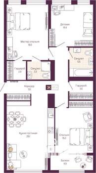 3-к квартира, вторичка, 105м2, 11/12 этаж