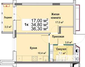 1-к квартира, вторичка, 36м2, 8/12 этаж