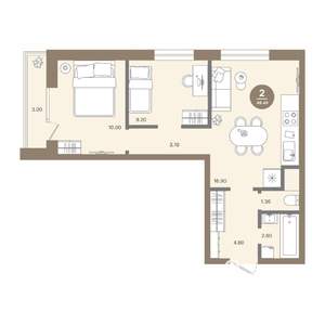 2-к квартира, вторичка, 48м2, 2/18 этаж