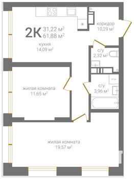 2-к квартира, вторичка, 62м2, 21/24 этаж