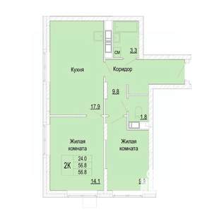 2-к квартира, вторичка, 57м2, 5/25 этаж