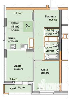 2-к квартира, вторичка, 57м2, 24/25 этаж