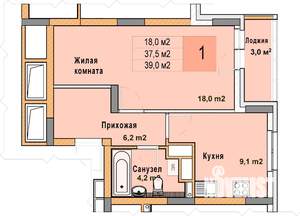 1-к квартира, вторичка, 39м2, 15/25 этаж