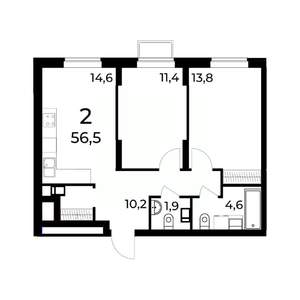 2-к квартира, вторичка, 57м2, 2/15 этаж