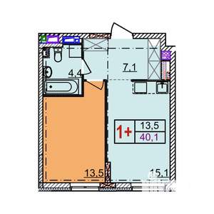 1-к квартира, вторичка, 40м2, 8/18 этаж