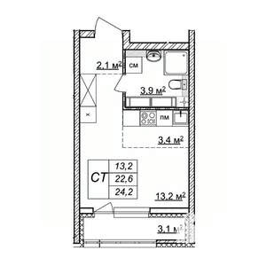 Студия квартира, строящийся дом, 24м2, 3/25 этаж