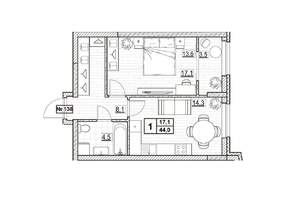 1-к квартира, вторичка, 44м2, 17/24 этаж