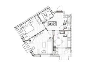 2-к квартира, вторичка, 60м2, 17/24 этаж
