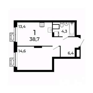 1-к квартира, вторичка, 39м2, 16/19 этаж