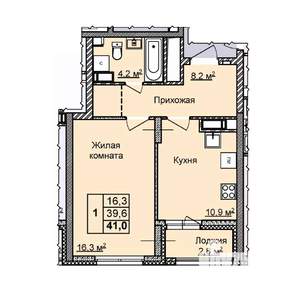 1-к квартира, вторичка, 41м2, 16/25 этаж