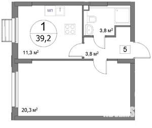 1-к квартира, сданный дом, 39м2, 2/22 этаж