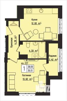 1-к квартира, вторичка, 39м2, 13/15 этаж
