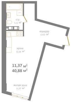Студия квартира, вторичка, 41м2, 4/12 этаж